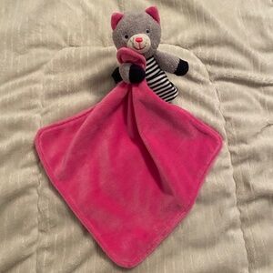 Carter's Kitty Cat Pink Grey Rattle Plush Baby Security Blanket Lovey